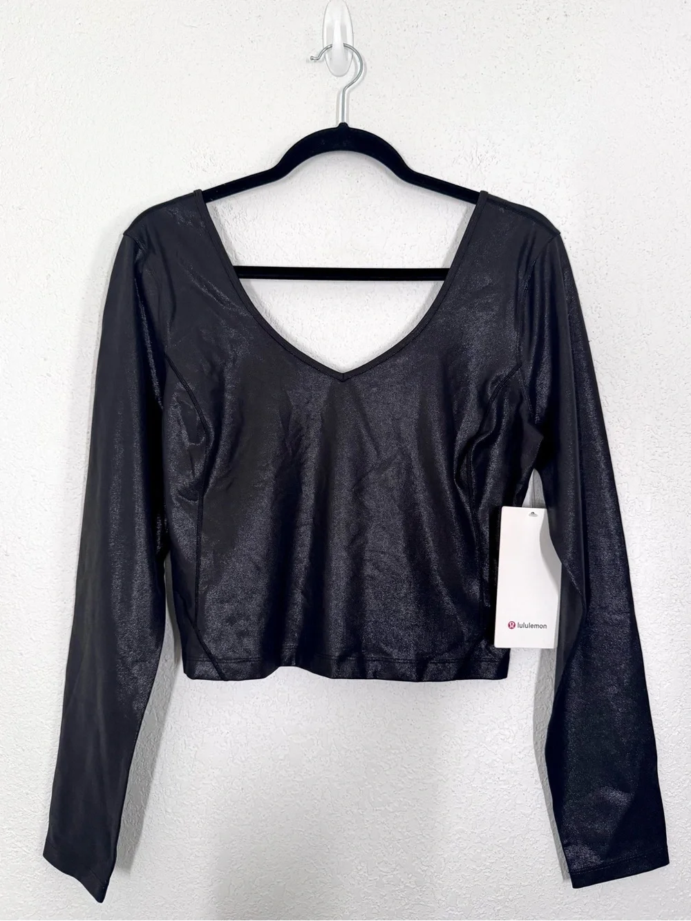 Lululemon Align Long Sleeve Cropped Shirt in Shine Foil Black Size 10 NEW